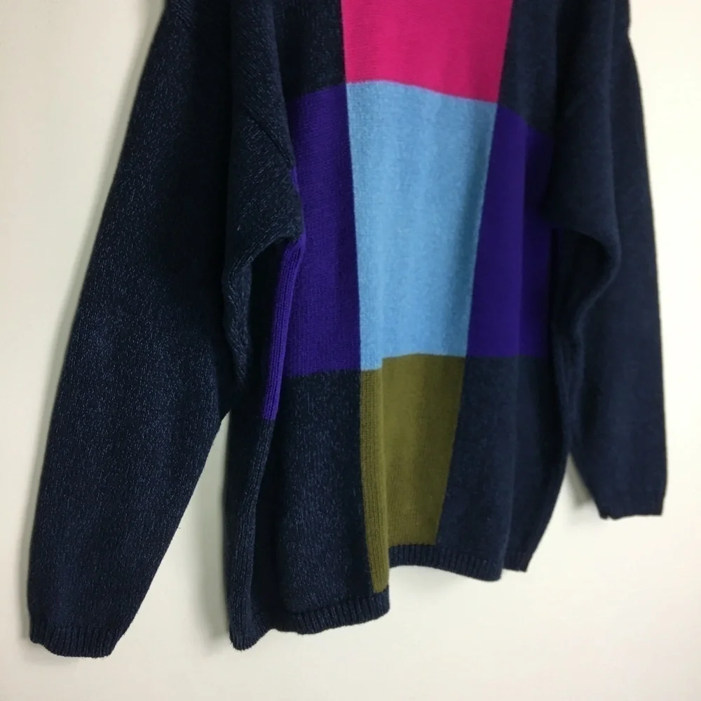 Vintage Chunky Abstract Color‎ Block Sweater L